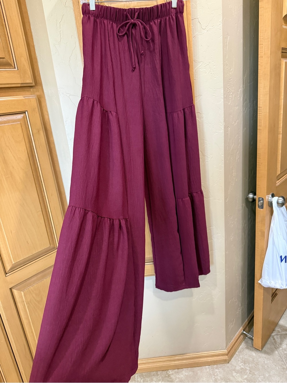 HEIMISH USA Tiered Wide-Leg Palazzo Pants in Deep Berry